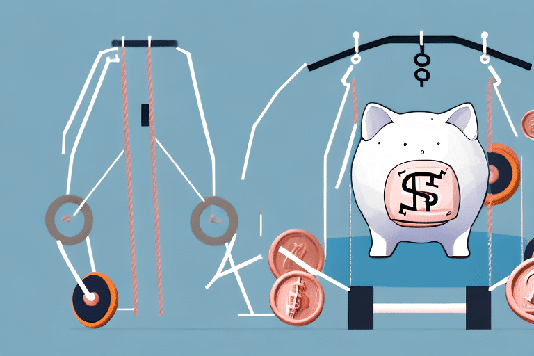 A gym setting with different exercise equipment replaced by financial symbols like dollar signs