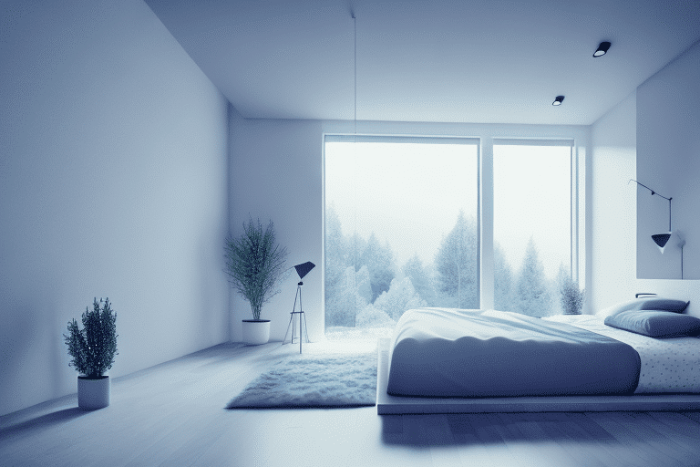 A serene bedroom environment with elements like a comfortable bed