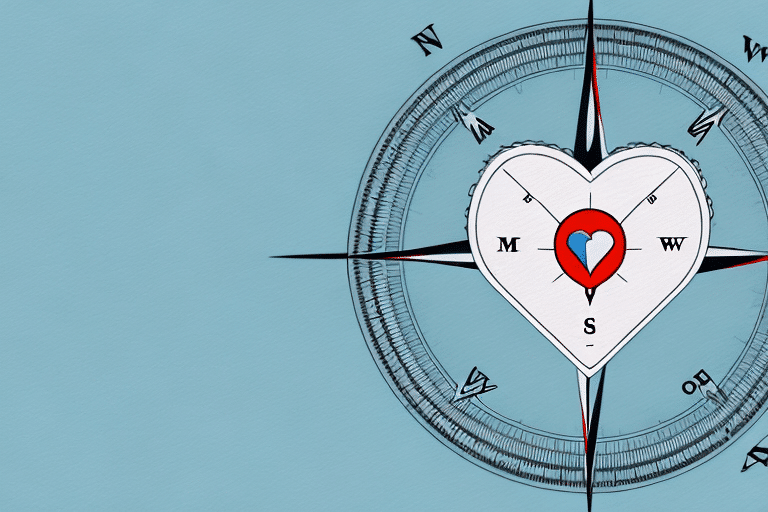 A compass on a heart-shaped map