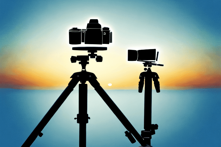 A camera on a tripod stand A camera on a tripod stand