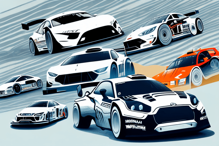 A dynamic racing scene showcasing a variety of motorsports vehicles like a formula 1 car A dynamic racing scene showcasing a variety of motorsports vehicles like a formula 1 car