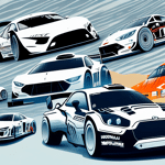 A dynamic racing scene showcasing a variety of motorsports vehicles like a formula 1 car