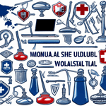 Various symbolic items associated with modern male roles such as a stethoscope (representing healthcare)
